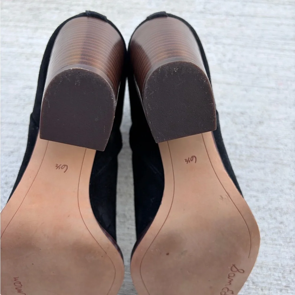sam edelman black suede ankle boots block heel minimalist western booties 6.5
